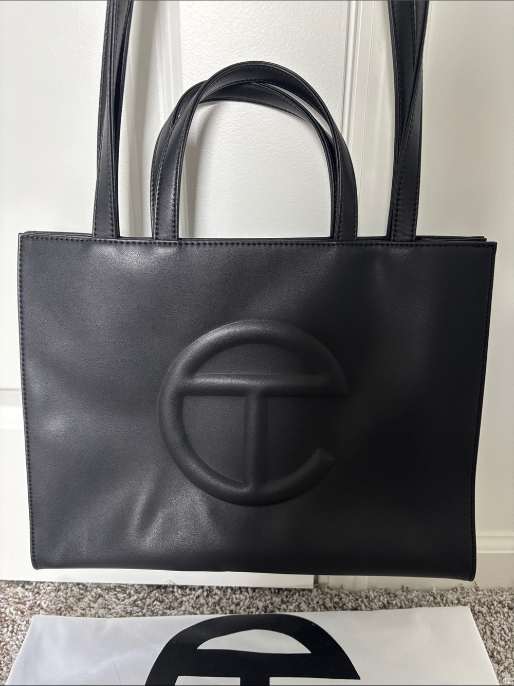 LIKE NEW! Telfar Medium Black Tote with Embossed Logo - Picture 2 of 11